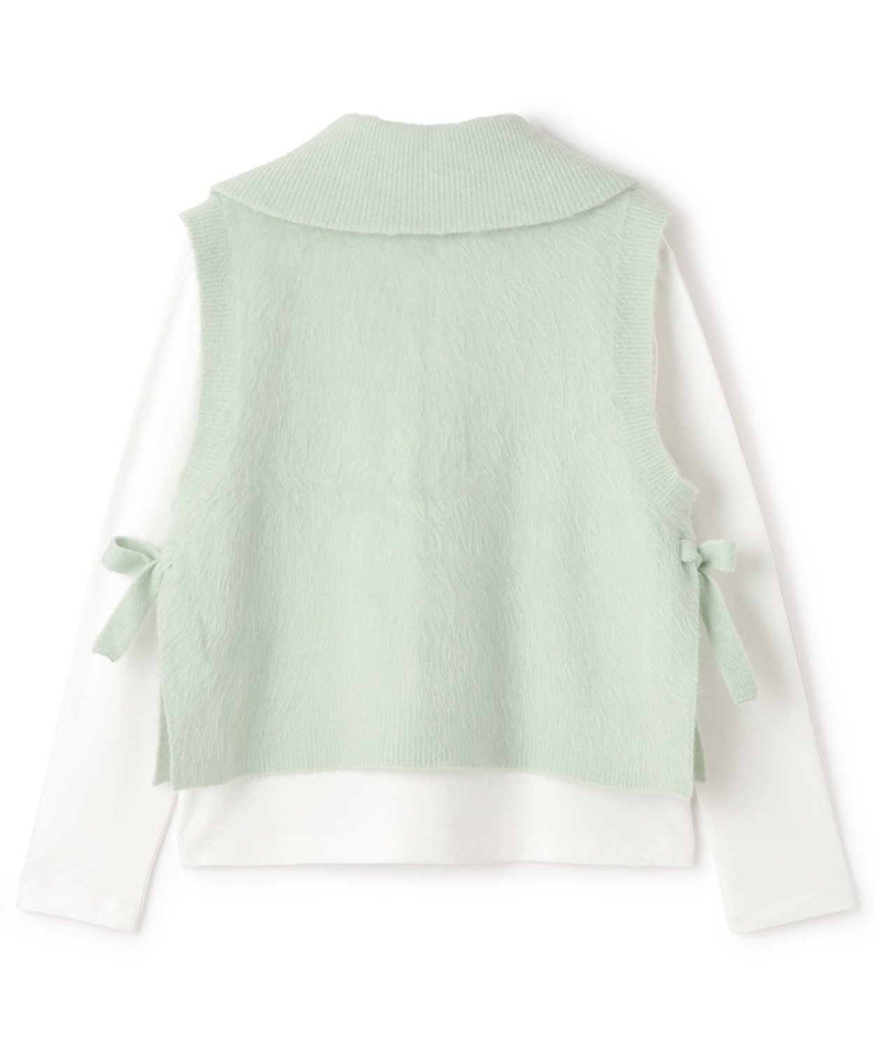Комплект из вязаного жилета на молнии и длинной футболки Pom ponette junior, Emerald Green — фото 2