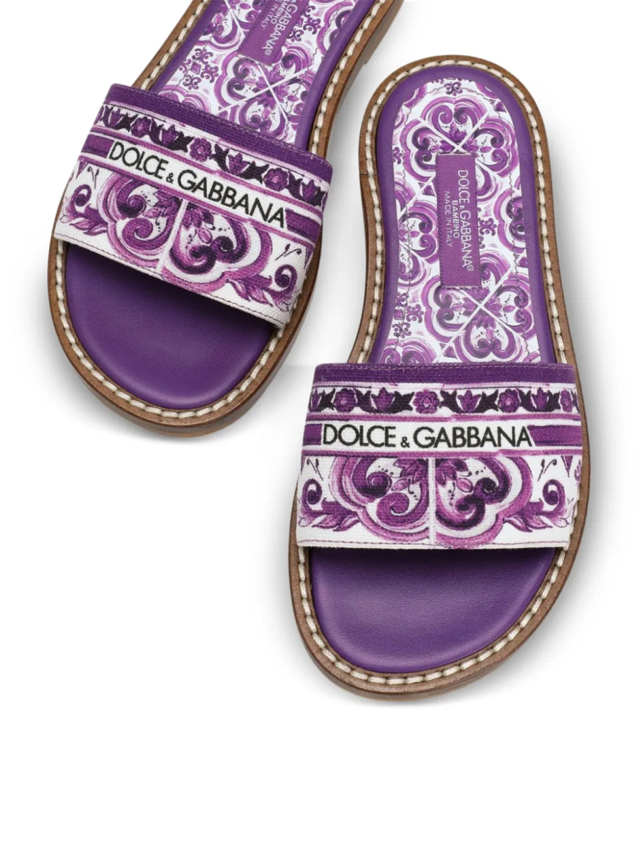Dolce & Gabbana Kids шлепанцы с принтом Majolica, фиолетовый — фото 4