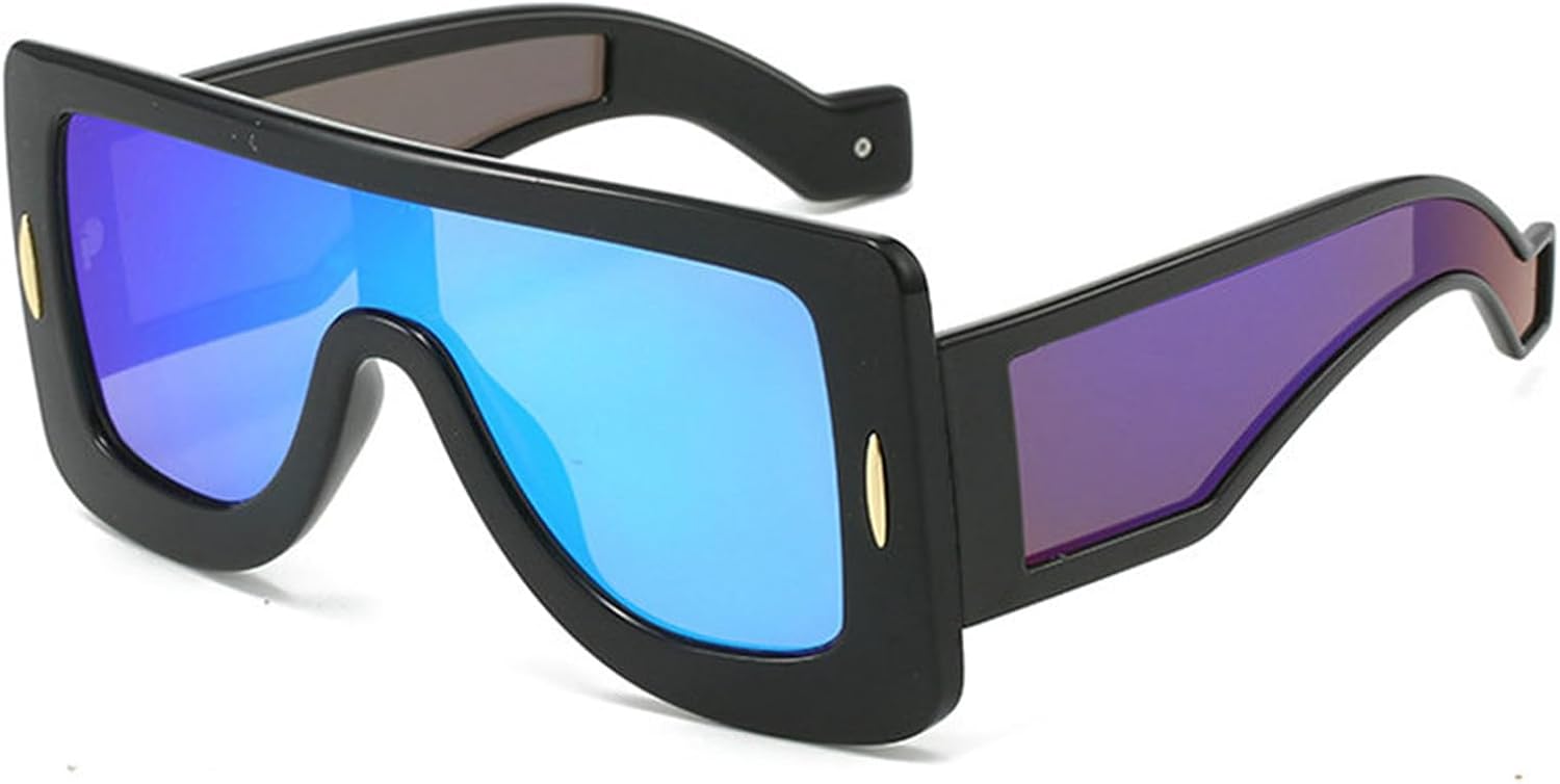 

Солнцезащитные очки Willochra Y2K для женщин и мужчин, модель 2000-х, обтекаемой формы, модные солнцезащитные очки большого размера с защитой от УФ-излучения UV400, Black Blue