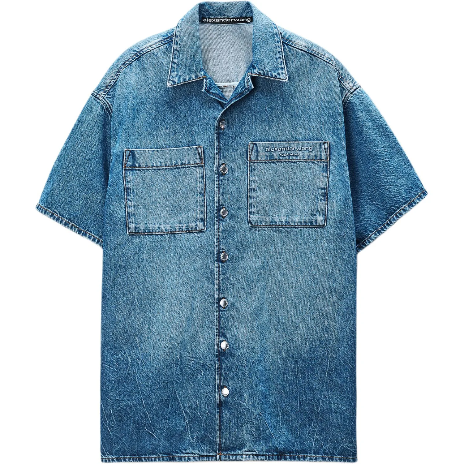 Короткое платье-рубашка с квадратным кроем Alexander Wang, Vintage Marble Blue