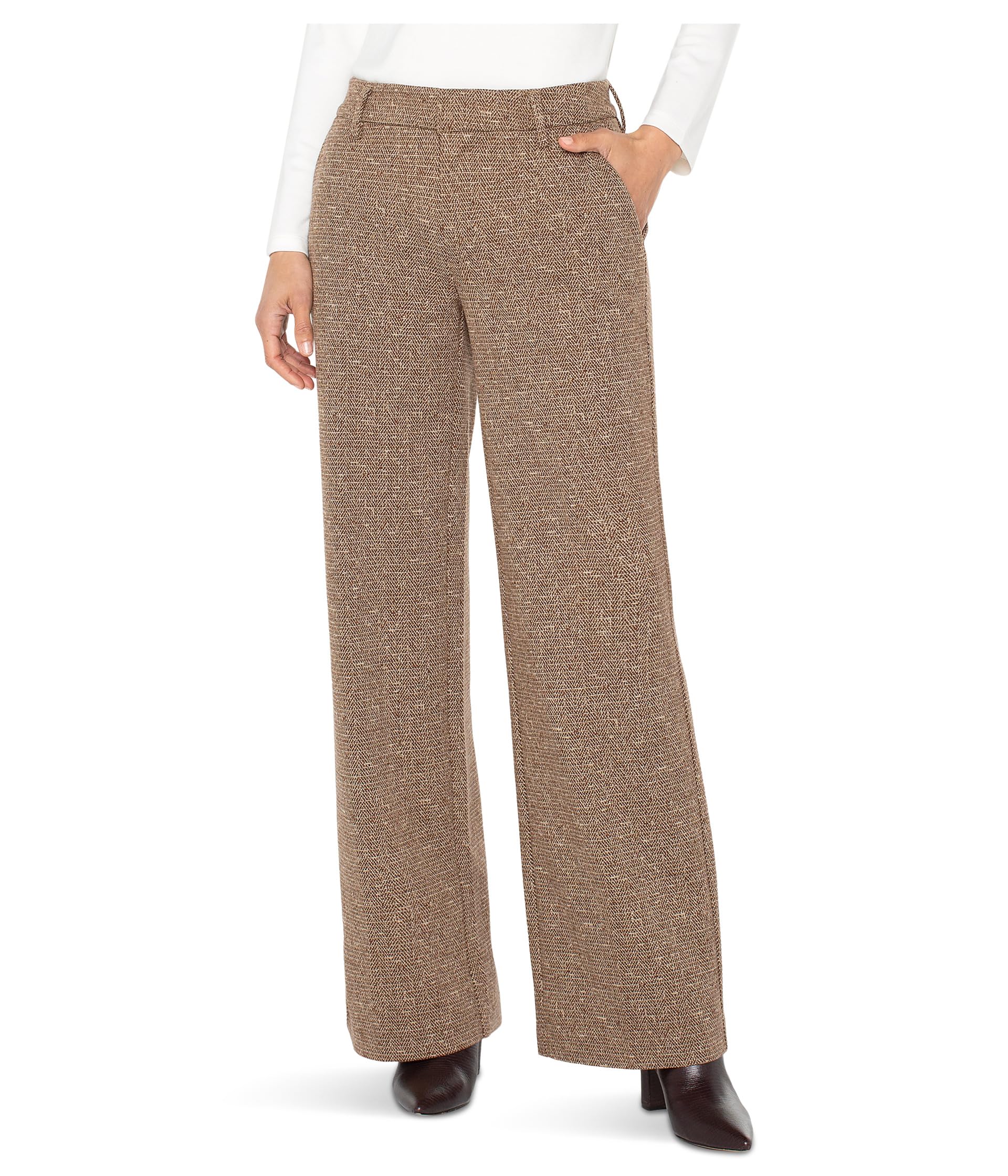 

Брюки Liverpool Los Angeles Petite Kelsey Mid-rise Wide Leg Trouser 29" Inseam, цвет Brown/Camel Herringbone