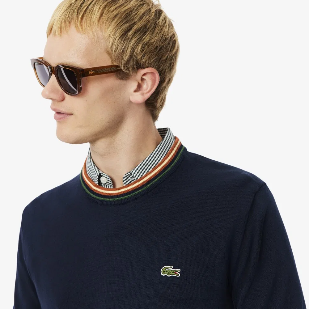 Мужской хлопковый свитер-поло с круглым вырезом тёмно-синий от Lacoste — фото 2