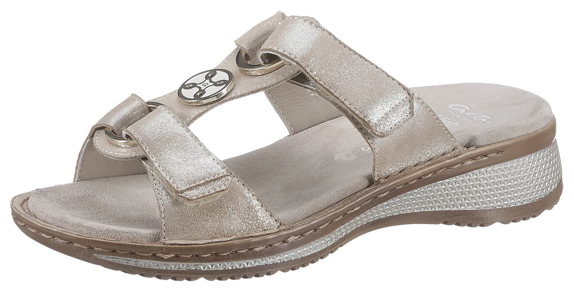 Мюли Ara "HAWAII", танкетка, летняя обувь, тапочки на липучке, цвет Sand Metallic