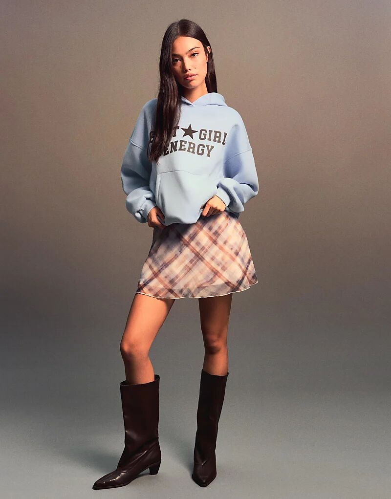 

Толстовка Bershka Printed Hoodie светло-желтого цвета