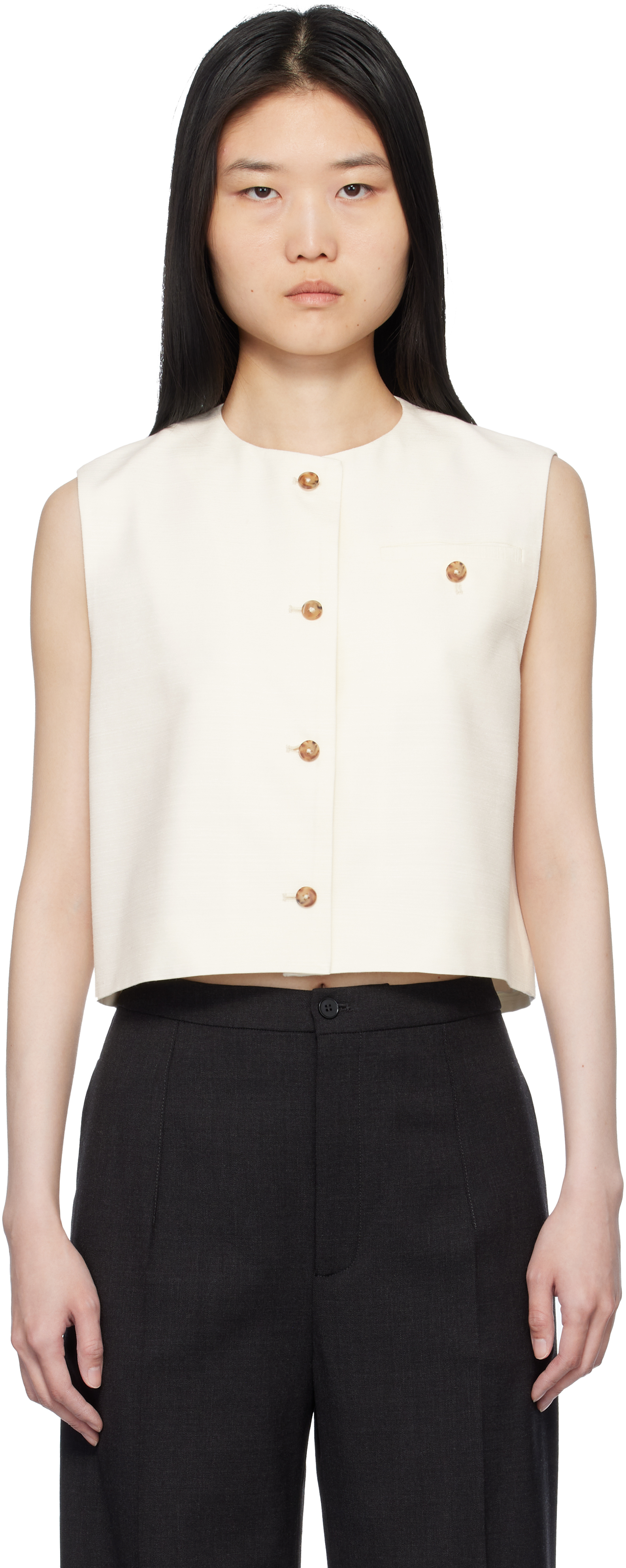 

Жилет с круглым вырезом цвета «Off-White» Loulou Studio, Белый, Жилет с круглым вырезом цвета «Off-White» Loulou Studio