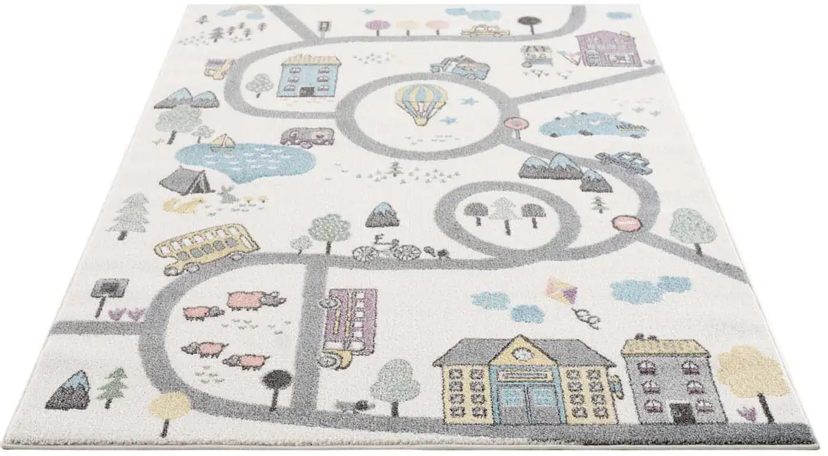 

Детский коврик Carpet City "Anime 9376", прямоугольный, коврик для уличных игр, автомобиль, мягкий ворс, легкий уход, детская комната 120х160 см, цвет creme