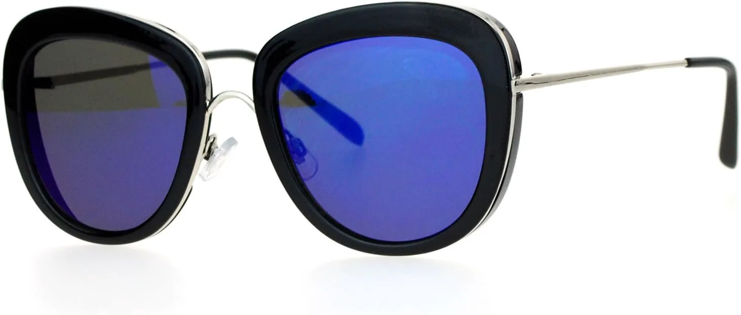 

Винтажные ретро солнцезащитные очки для женщин, двойная квадратная оправа, зеркальные линзы, защита от ультрафиолета UV400 JuicyOrange, Black Silver (Blue Mirror)