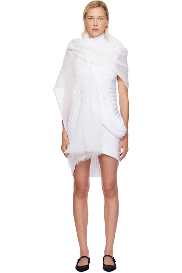 

Шелково-Шерстяной плиссированный шарф-палантин Issey Miyake, белый