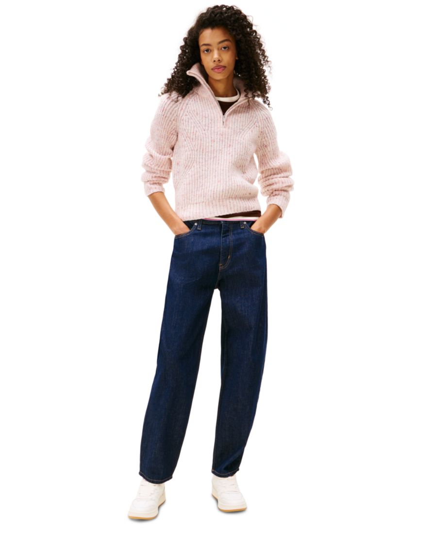 

Женский фактурный свитер с длинными рукавами и застежкой-молнией до середины груди Tommy Jeans, Ancient White