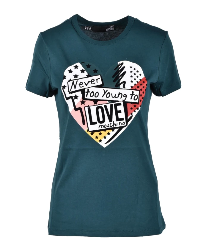

Хлопковая футболка стильного дизайна. Love Moschino, зеленый