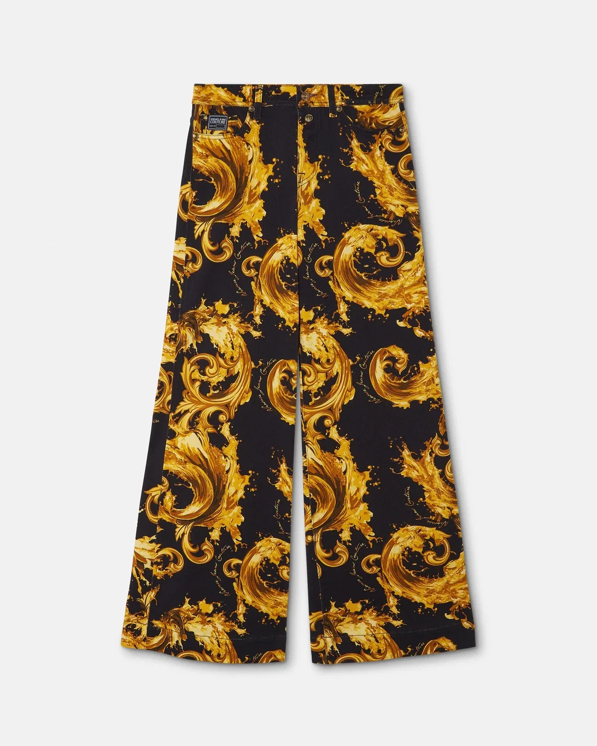 Широкие джинсы с принтом VERSACE, черный