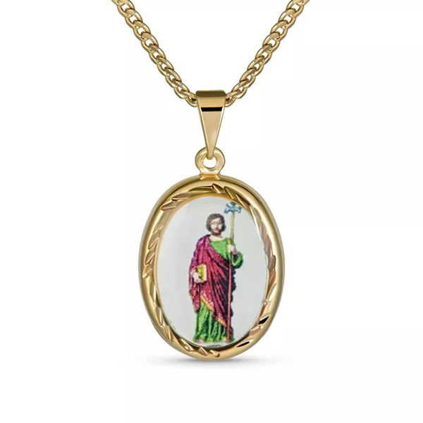

Овальный религиозный медальон-медальон с изображением пастушьего жезла и посоха Иисуса, позолоченный желтым золотом Bling Jewelry, multi-color