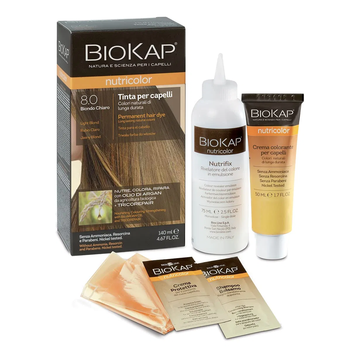 Стойкая краска для волос «Nutricolor 8.0 Light Blonde» без аммиака от BIO KAP Biokap