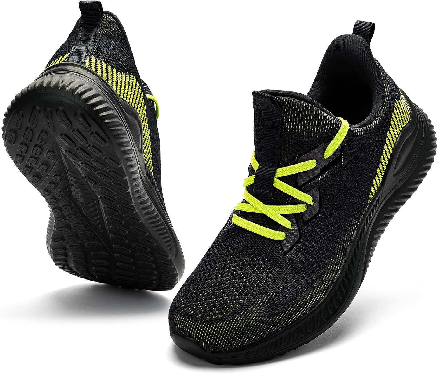 

Мужские слипоны Akk с широкой подошвой для ходьбы, с амортизирующей стелькой из памяти формы, для бега и тенниса, легкие дышащие повседневные кроссовки, черный/желтый