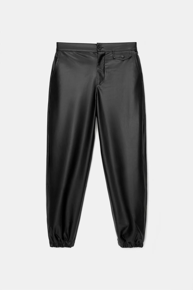 

Джоггеры из искусственной кожи Pull And Bear, черный