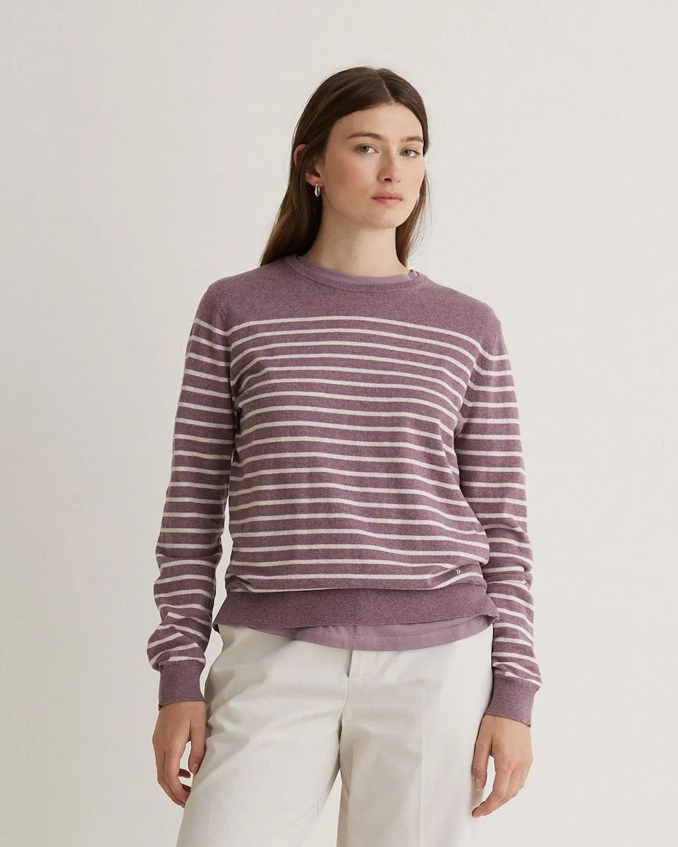 

Женский джемпер с круглым вырезом и полосатым узором Yerse, белый/фиолетовый