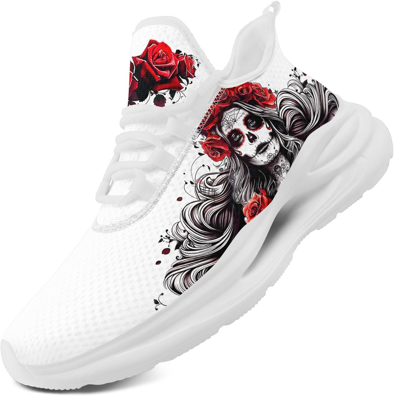 

Крутые индивидуализированные мужские и женские готические кроссовки для бега с черепом, панк стиль, легкие, дышащие, повседневные кроссовки для прогулок и спорта Coolcustomize, красный