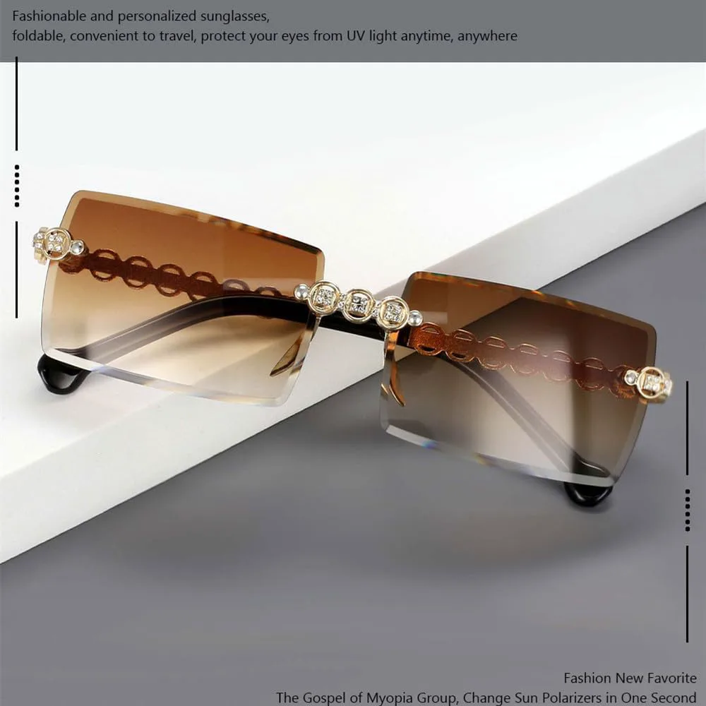 

Защитные прямоугольные безрамочные женские солнцезащитные очки с металлическим покрытием и огранкой "бриллиант", защита от УФ-излучения UV400 LVTFCO, Gradient Tea