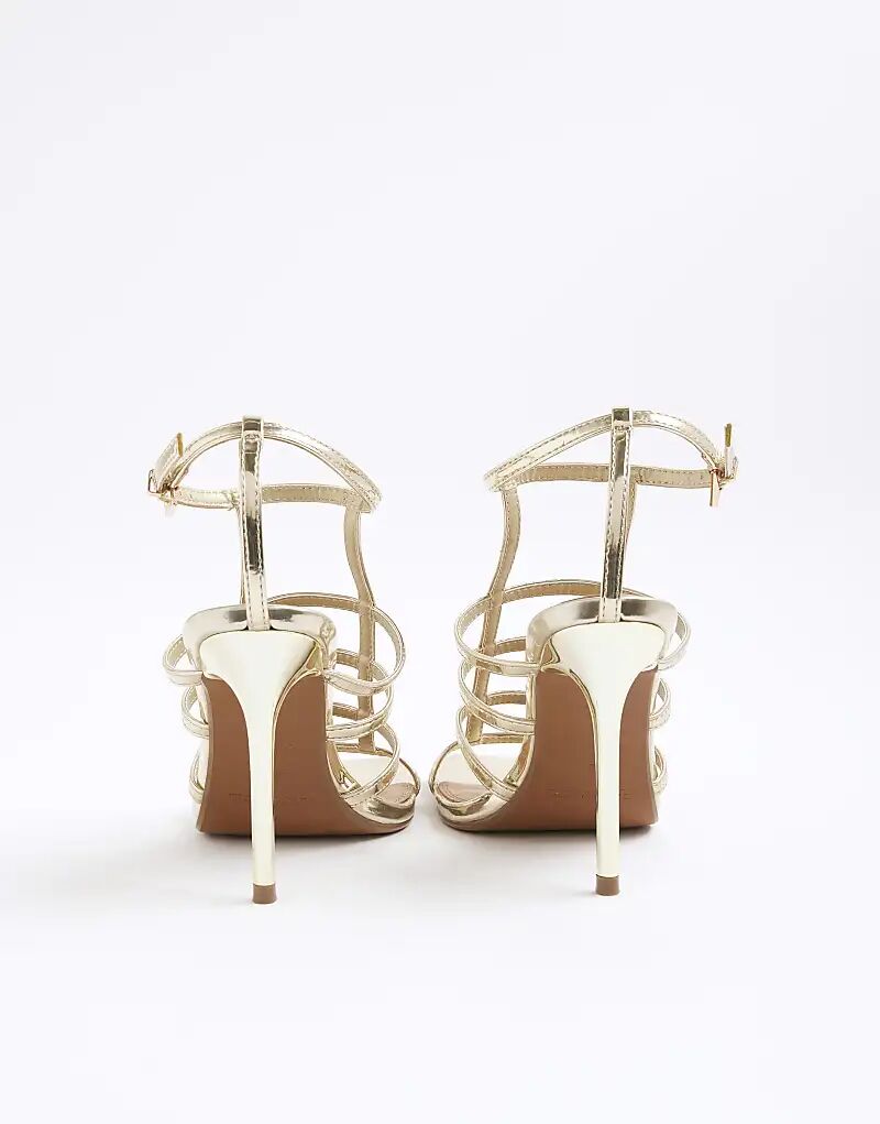 Босоножки River Island Strappy на каблуке с перемычкой, золотистого цвета — фото 3