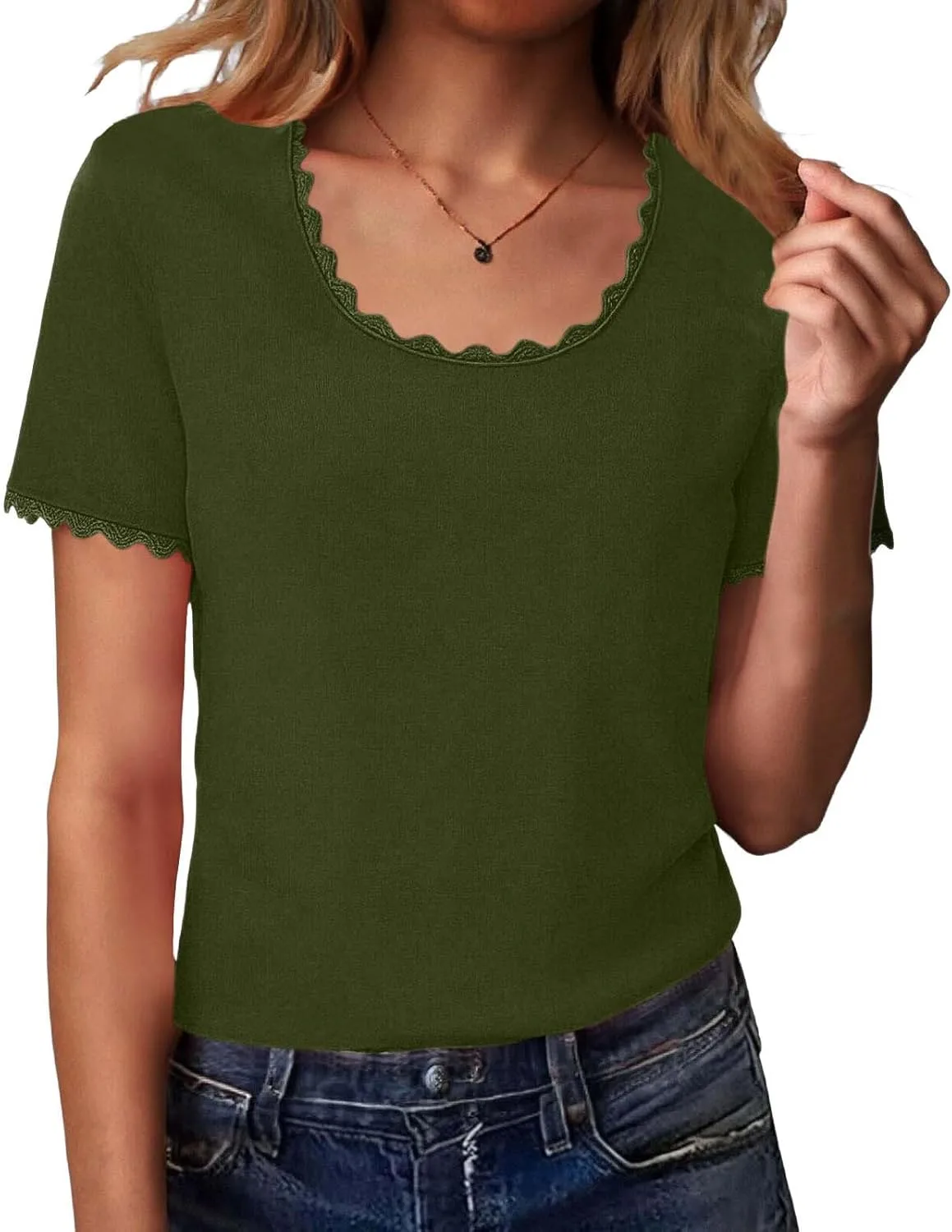 

Женская блузка с кружевной отделкой, короткий рукав, летняя Xiaojmake