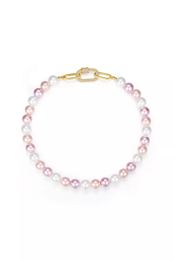 

Ожерелье из ракушечного жемчуга с карабином, инкрустированным драгоценными камнями (большое) Classicharms, pink