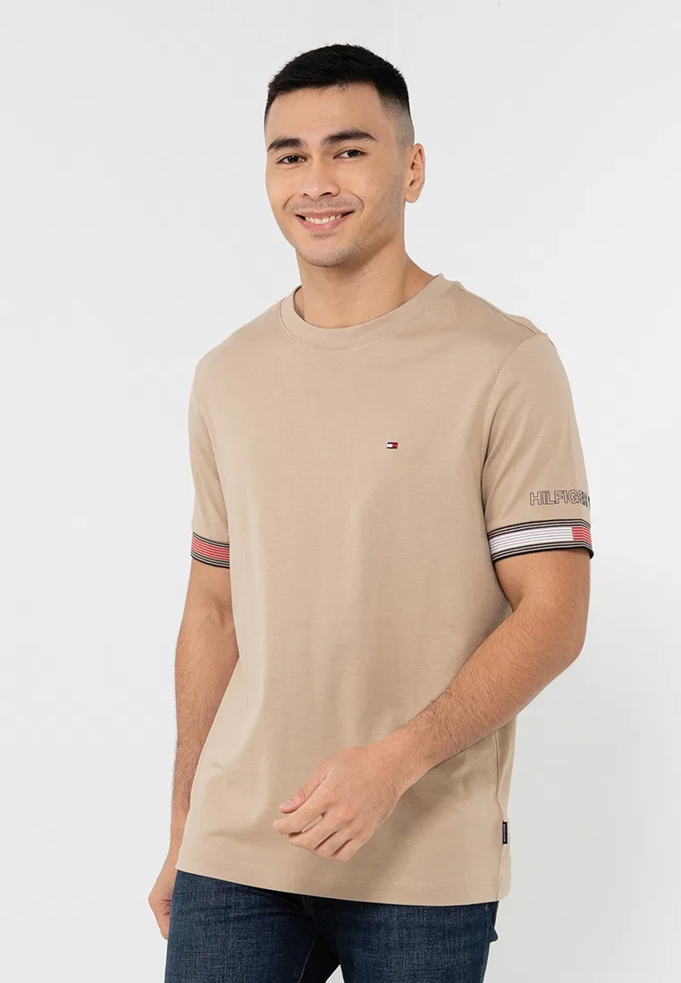 Футболка с коротким рукавом, флаг на манжете Tommy Hilfiger, бежевый