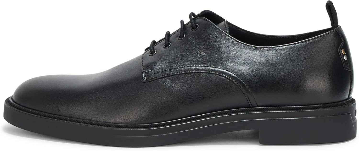 BOSS Мужские туфли Calev Derby из кожи Oxford Flat, Black Gloss — фото 2