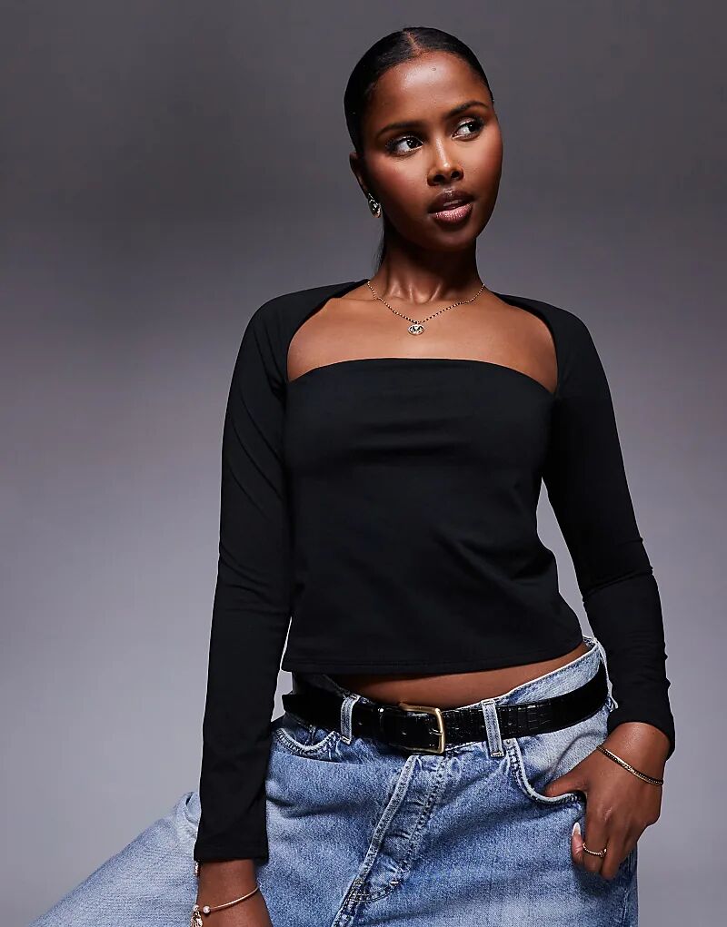 

Топ ASOS DESIGN с длинными рукавами и изогнутой грудью, черный