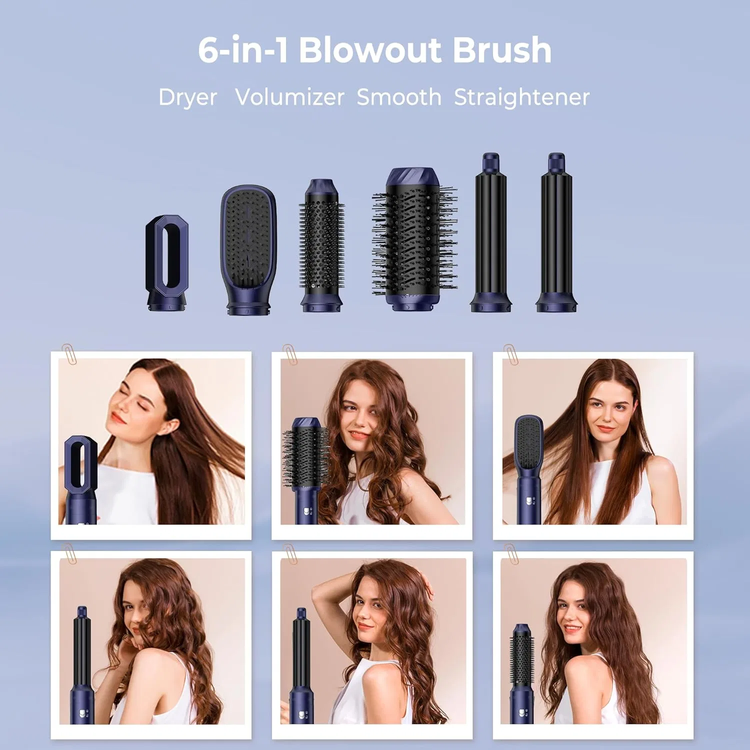 Набор для укладки волос 6-в-1 «Airstyler & Hair Dryer» с автоматической завивкой Ukliss, Dark Blue — фото 3