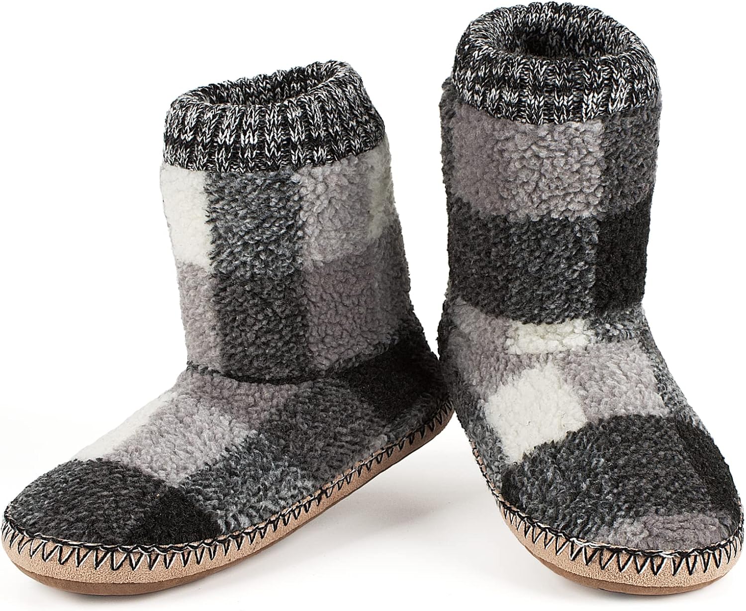 

Мужские теплые домашние тапочки, толстые пушистые шерпа-флисовые зимние мокасины-носки с нескользящей подошвой, уютные мягкие комфортные домашние туфли с резиновыми вставками Cozylook, белый/серый