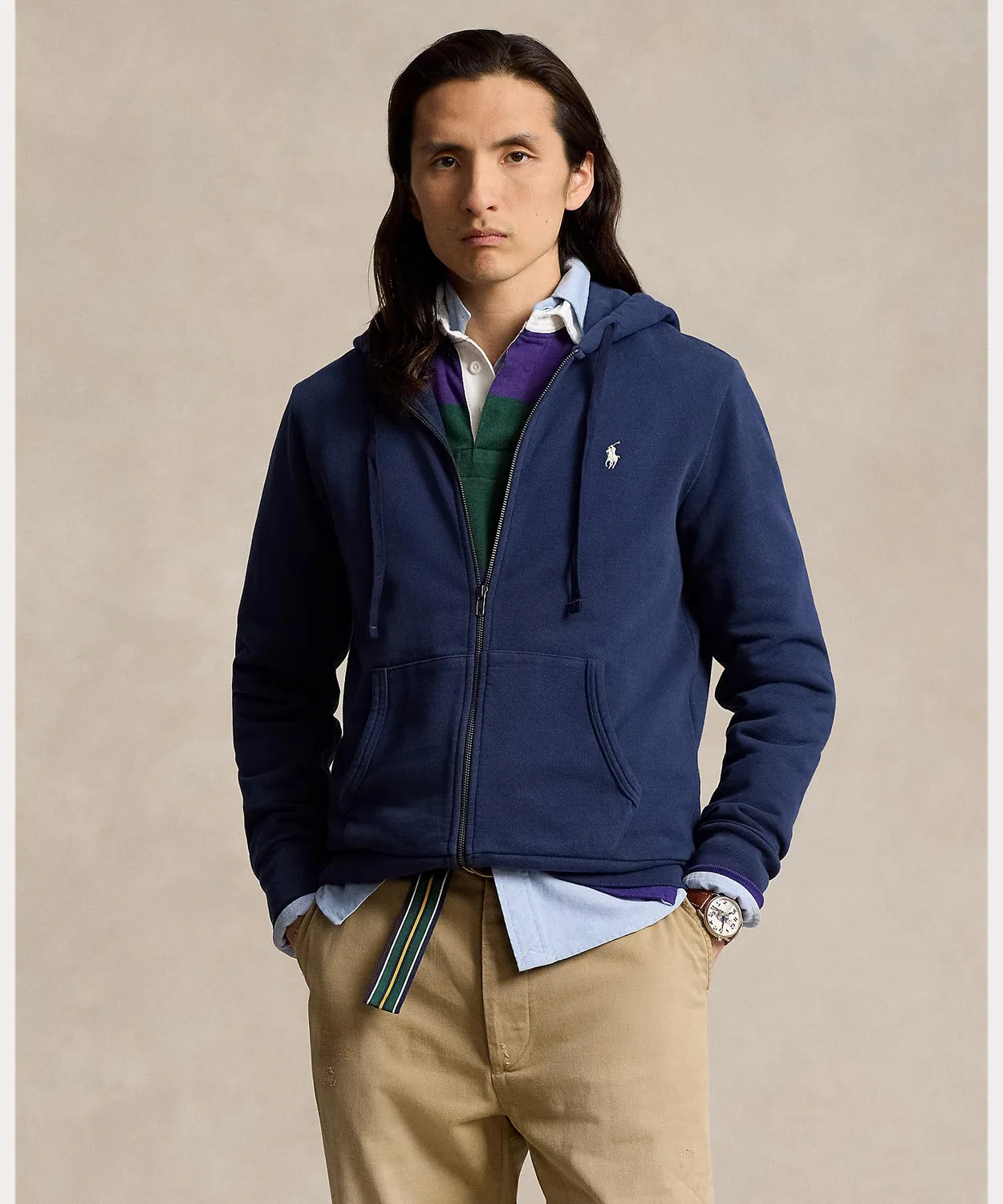 Худи флисовое Polo Ralph Lauren с принтом, синее