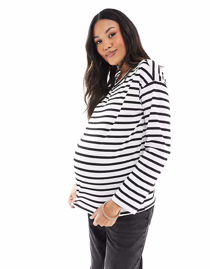 

Топ Mamalicious Maternity из вафельного трикотажа с длинными рукавами в однотонную полоску