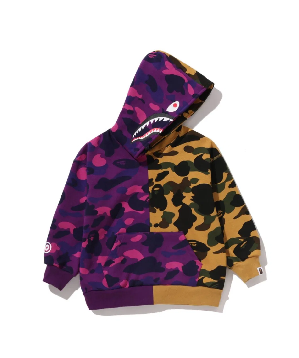 Толстовка с капюшоном BAPE SPLIT CAMO SHARK, хлопок, фиолетовый — фото 3