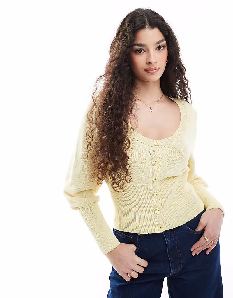 

Кардиган с застежкой на талии ASOS DESIGN в цвете «желтое масло»