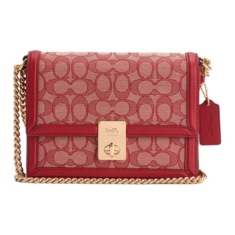 

COACH Кожаная сумка Хаттон Кау небольшая квадратная цепочка переносная через плечо маленький размер женская рубиновый цвет