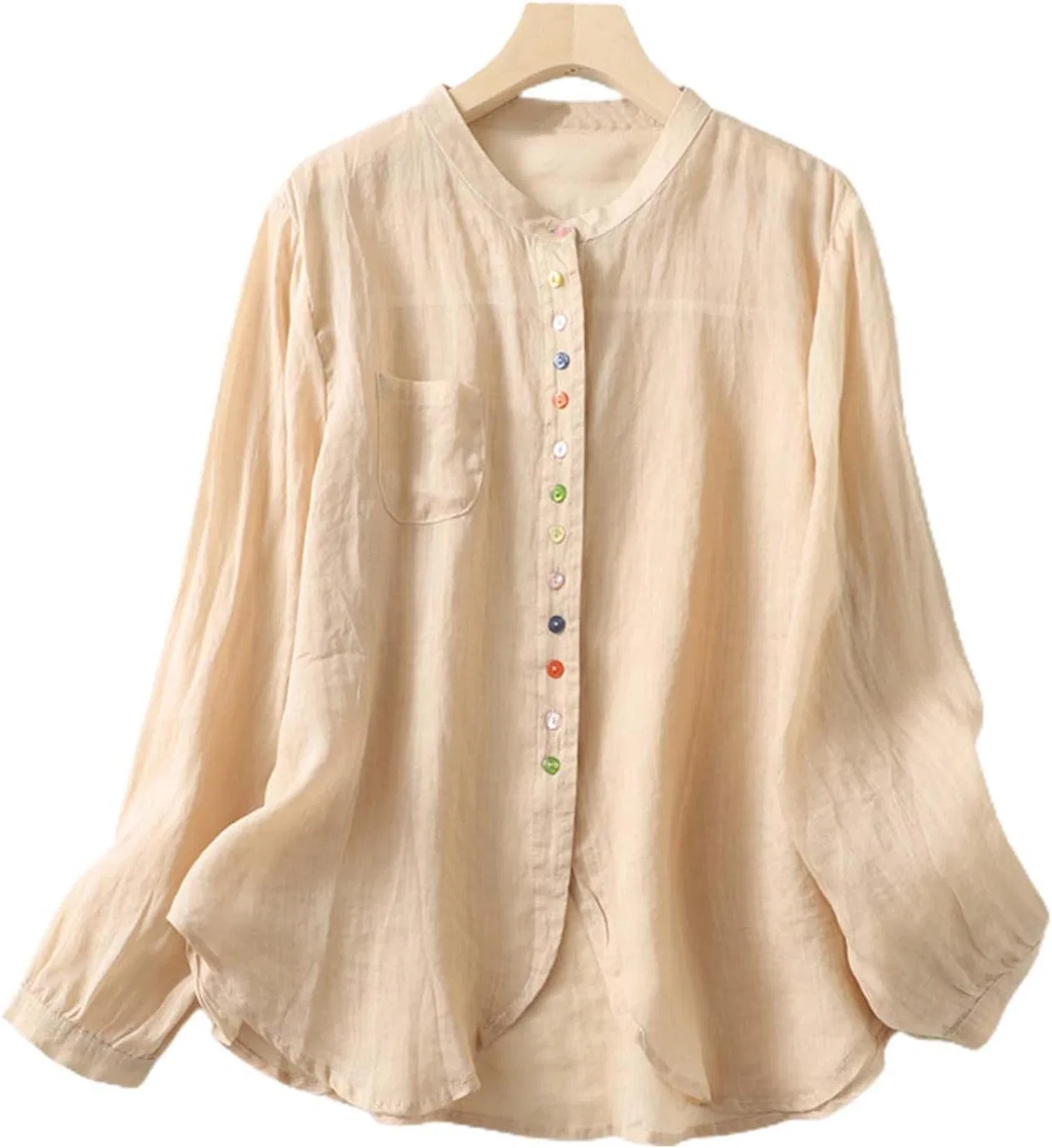 Блуза женская, свободная, с круглым воротником, длинным рукавом, beige — фото 2