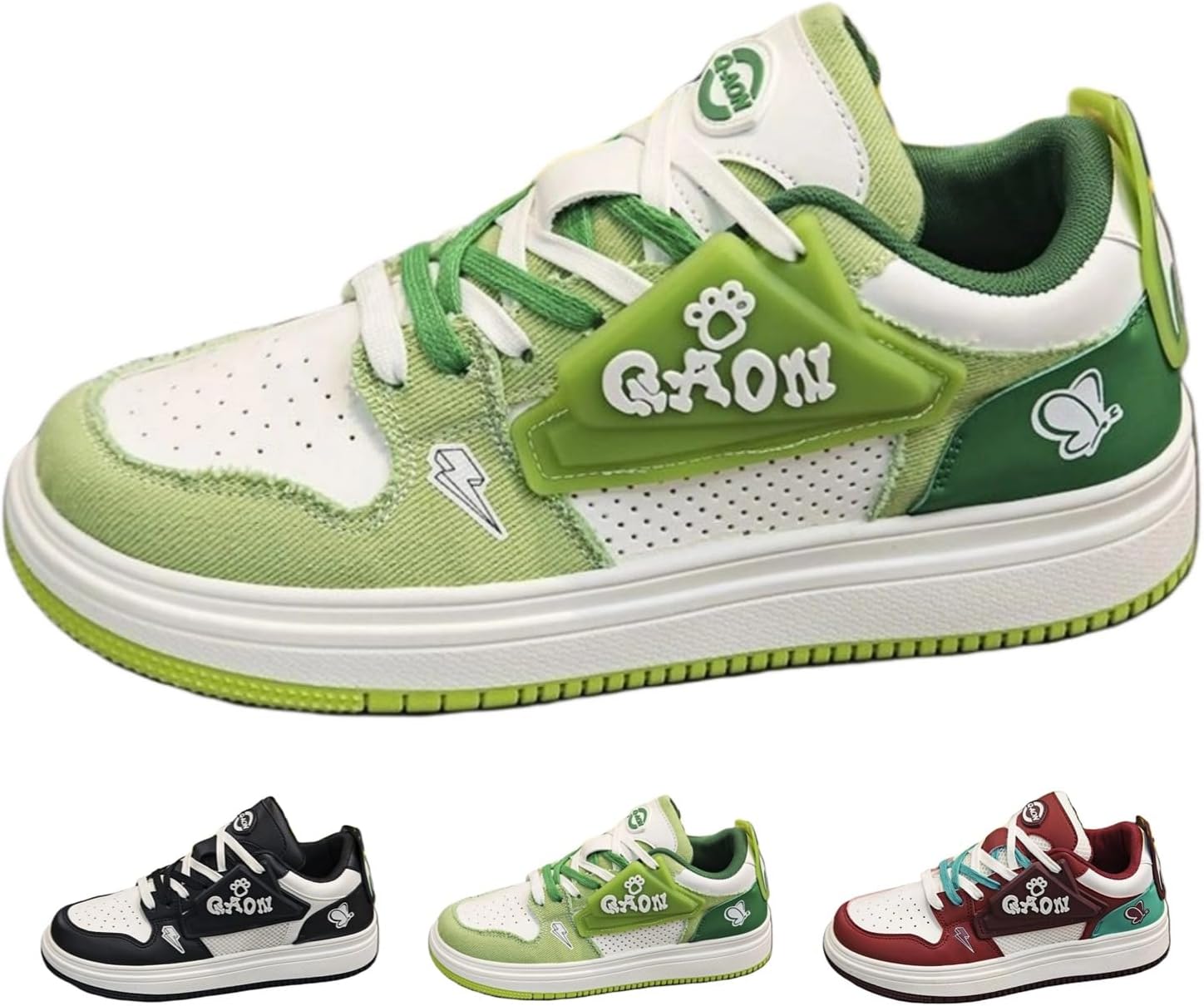 

Милые кроссовки Y2K с ярким узором для женщин и мужчин, низкие повседневные модные кроссовки, дышащие, легкие, для ходьбы и катания на скейте Macefil, белый/зеленый