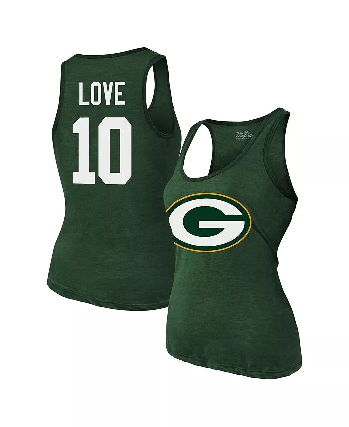 

Женская майка Jordan Love Green Green Bay Packers с именем и номером Tri-Blend Majestic