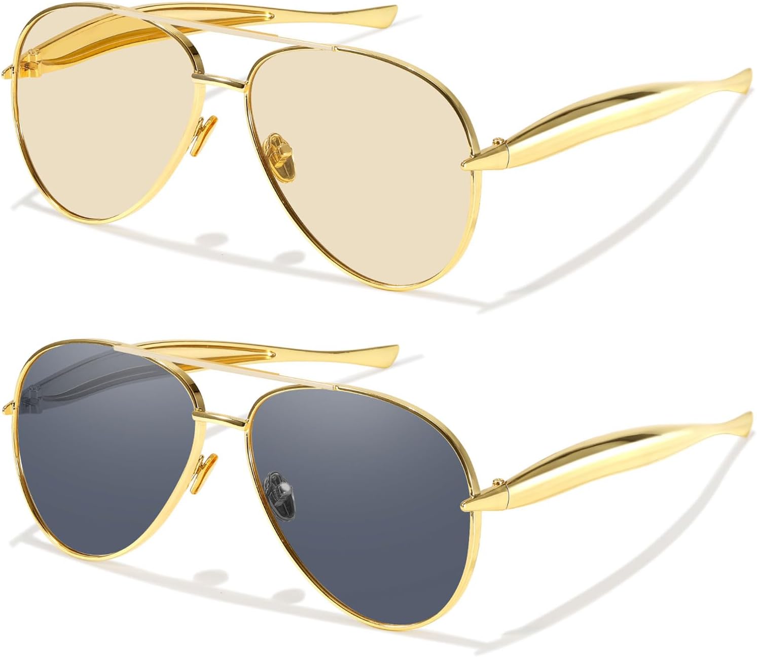 

Женские солнцезащитные очки-авиаторы, золотистые, поляризованные, модные, дизайнерские, с металлическими дужками, стильные, модель 2025 года DreamCalf, A01- Gold/Grey+gold/Champagne