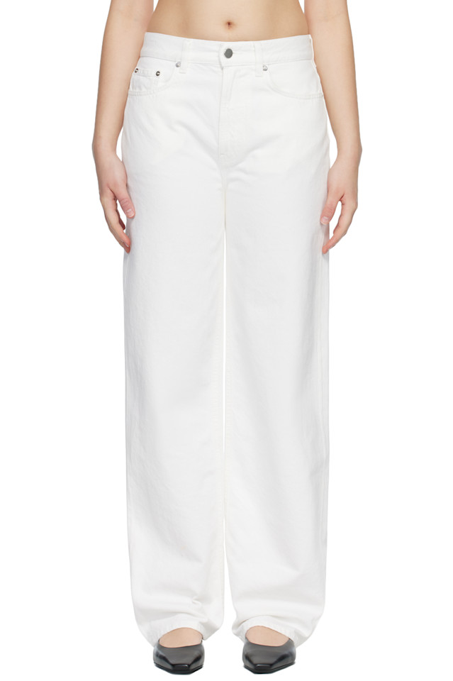 

Loulou De Saison Белые джинсы-бойфренды из органического денима с изображением самура (мормона)