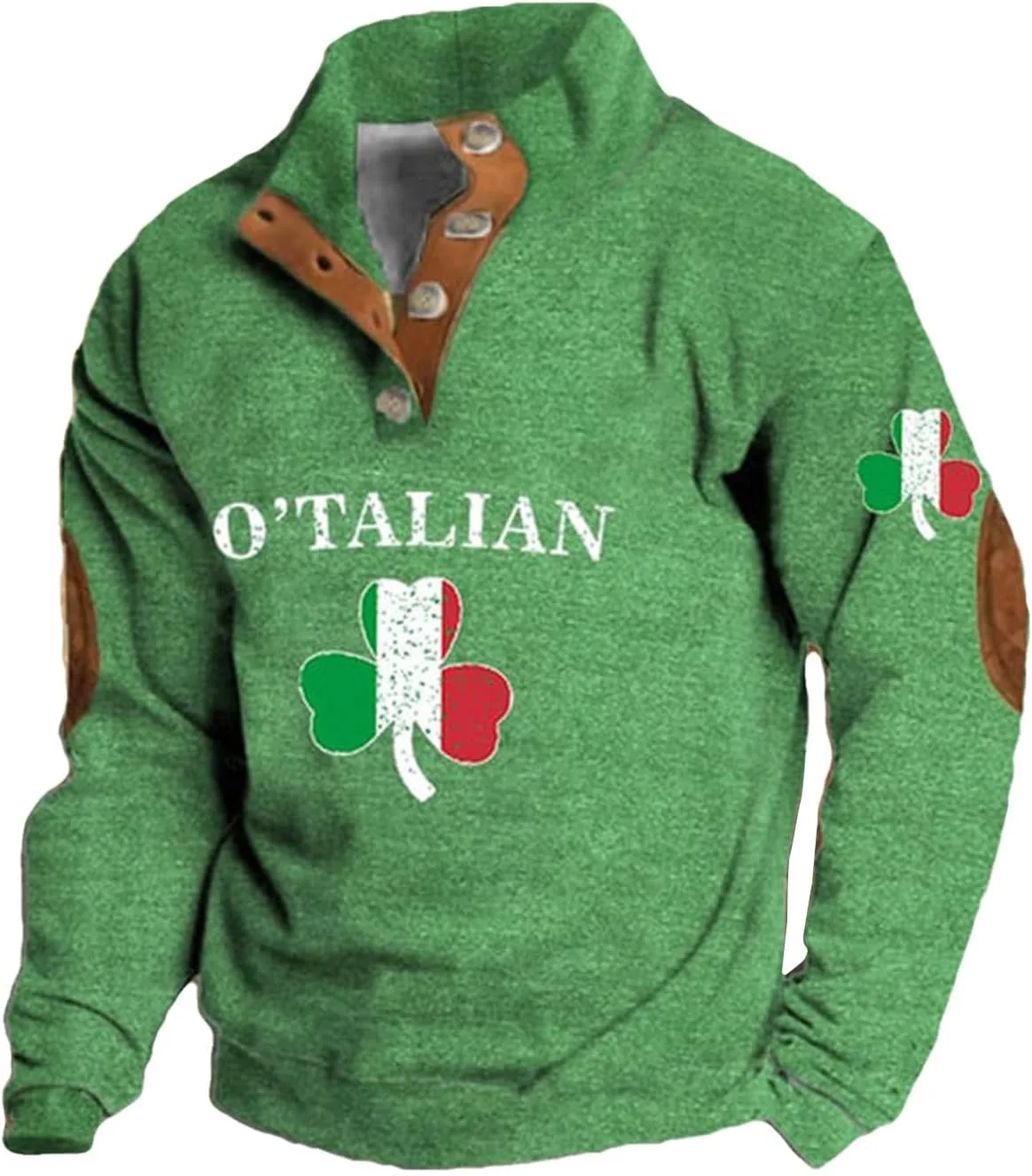 

Мужской вельветовый свитшот St. Patrick's Day с принтом, на четверти пуговиц, воротник Stand Henry, зеленый