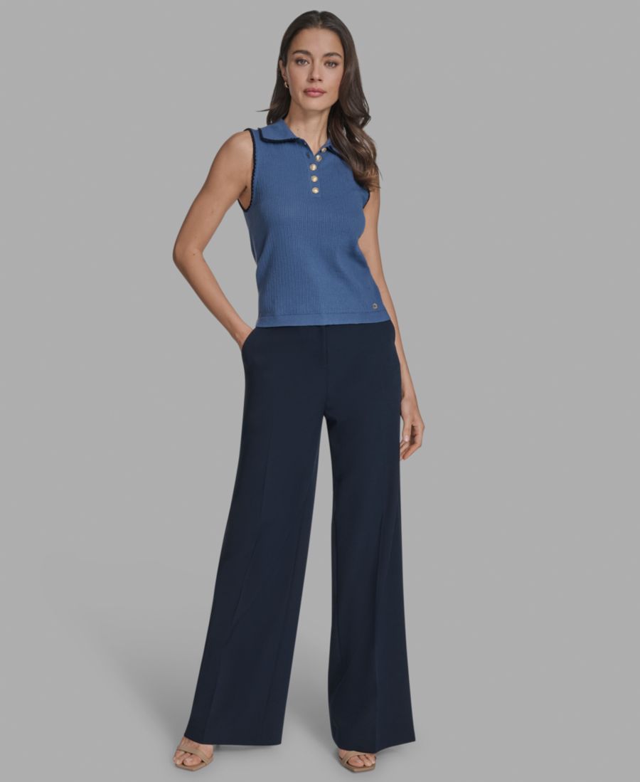 

Женская трикотажная блузка без рукавов с воротником из хлопка BCBG, Riviera/Deep Sea