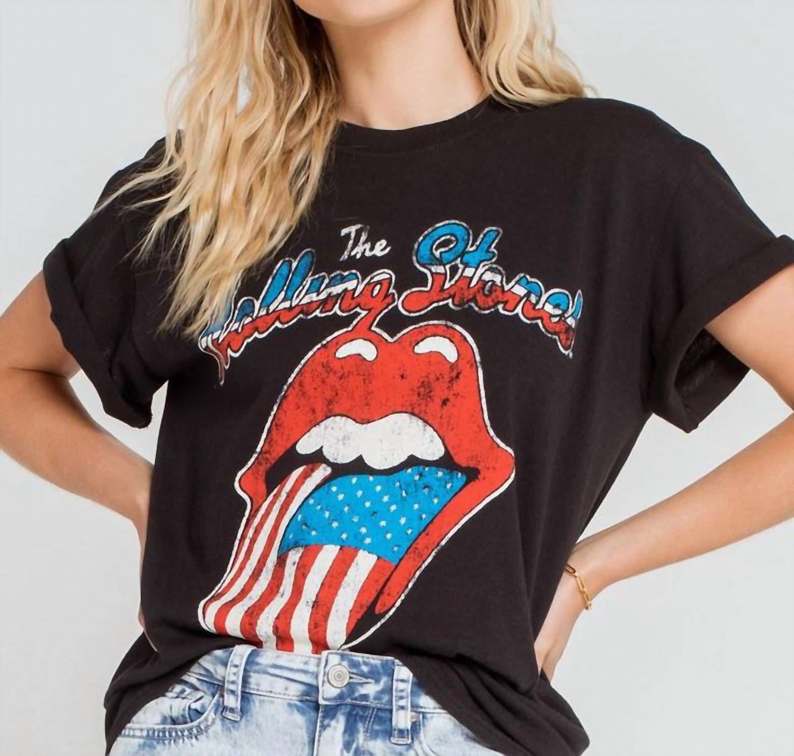 

Футболка Rolling Stones America в черном цвете Distressed Vintage Couture