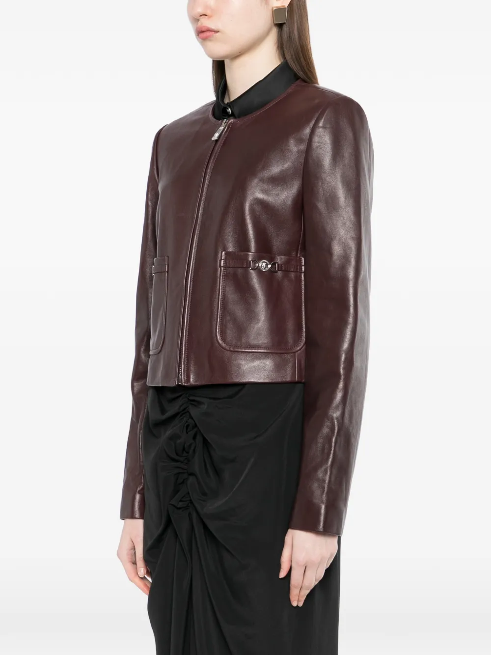 Кожаная куртка на молнии VERSACE, красный — фото 3