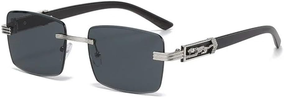 

Декоративные солнцезащитные очки с имитацией древесной текстуры и рисунком гепарда, красочные ретро-очки без оправы квадратной формы с металлическим каркасом и изображением головы леопарда GHVWYX, Silver-black