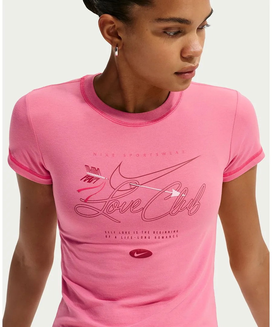 Женская укороченная трикотажная футболка Sportswear Chill Knit Slim с коротким рукавом Nike, peony/rush розовый — фото 3
