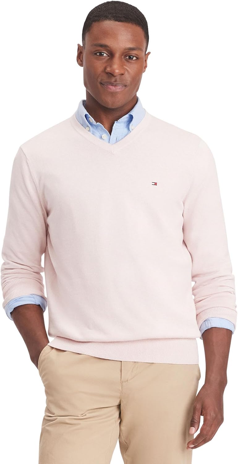 

Мужской свитер Tommy Hilfiger Essential из хлопка с длинным рукавом и V-образным вырезом, Light Pink Heather