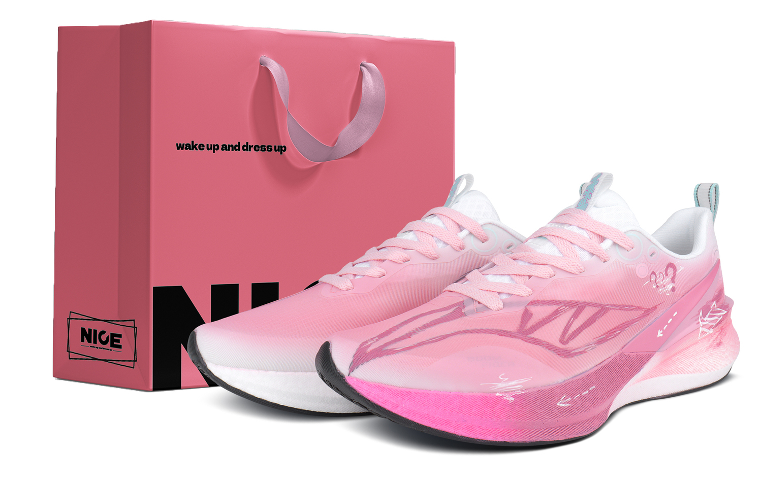 

LINING Кроссовки для бега Red Hare 8PRO с амортизацией, противоскользящие, ударопрочные, низкие, унисекс, розовые белые