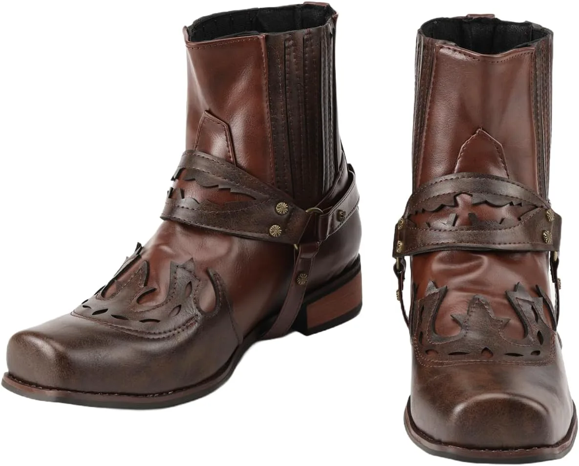 

Мужские ковбойские сапоги с классической вышивкой, из искусственной кожи, с противоскользящим покрытием, в стиле кантри Helltaker, коричневый