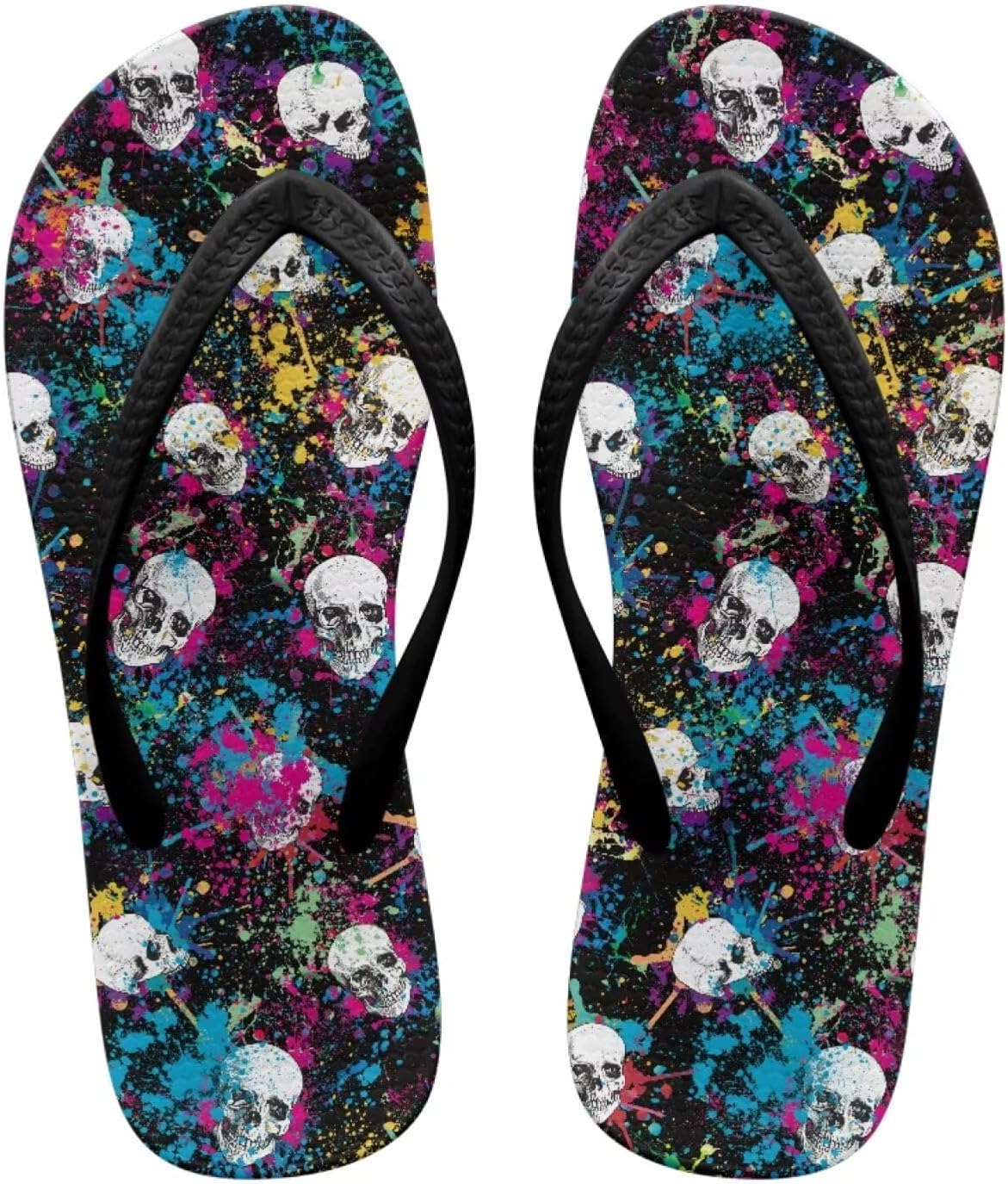 

Вьетнамки с черепом для женщин и мужчин, летние пляжные повседневные сандалии, удобные шлепанцы для душа Pointodoor, Skull Paint Splatter